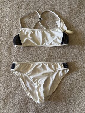 Nautica White Bikini Set with Navy Mesh Accents Size 10 New
